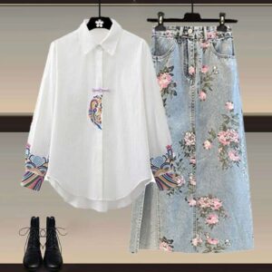 White Button-Down & Floral Skirt Set