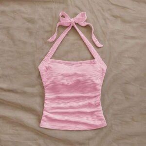 Soft Pink Velvet Halter Top