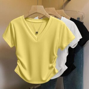 Casual Yellow V-Neck T-Shirt