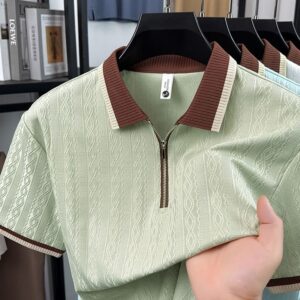Textured Zip-Up Polo Shirt